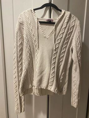 Vintage Ralph Lauren Polo Cream Cable Knit V-Neck Hooded Sweater